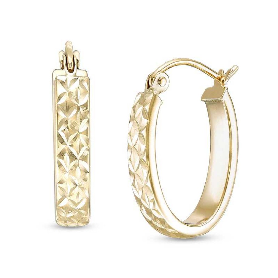 Banter 12.5 X 18Mm Diamond-Cut "X" Oval Flat Hoop Earrings In 10K Tube Hollow Gold Earrings