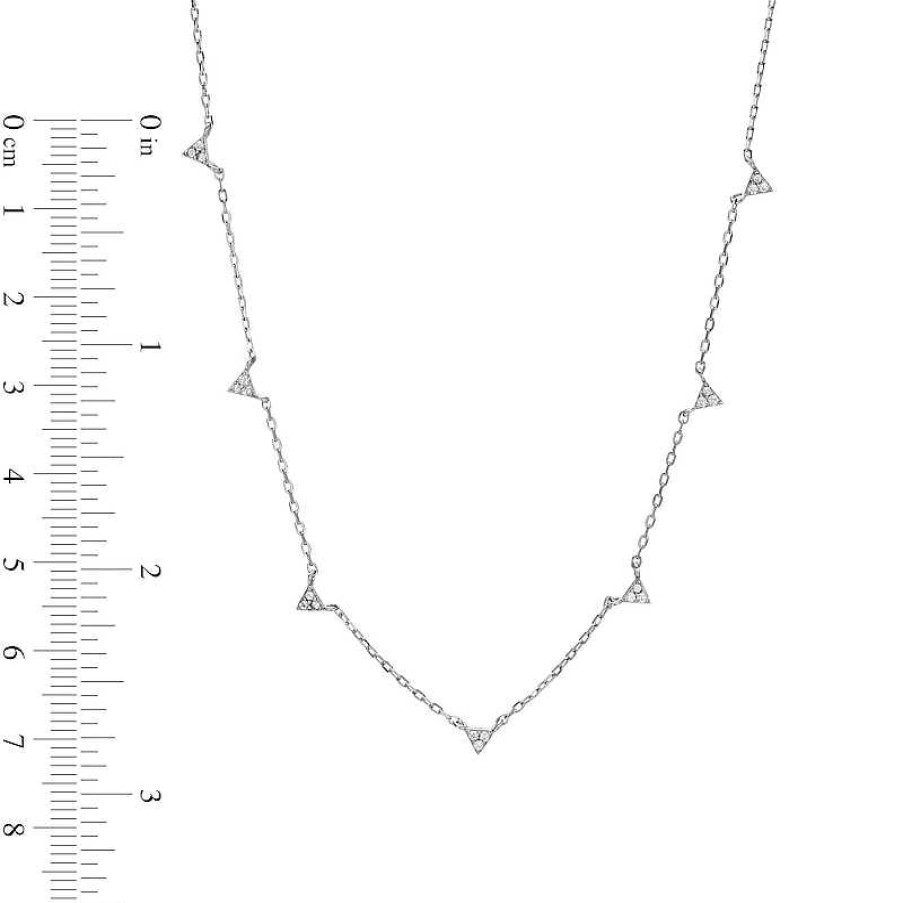 Banter Cubic Zirconia Trio Mini Geometric Triangle Station Necklace In Solid Sterling Silver Necklaces