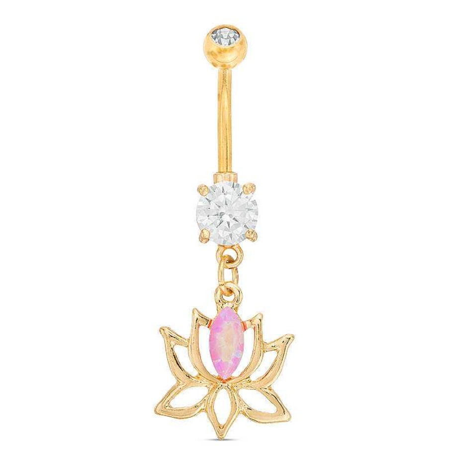 Banter Yellow Ion Plated Cz And Crystal Lotus Belly Button Ring - 14G 3/8" Belly Button