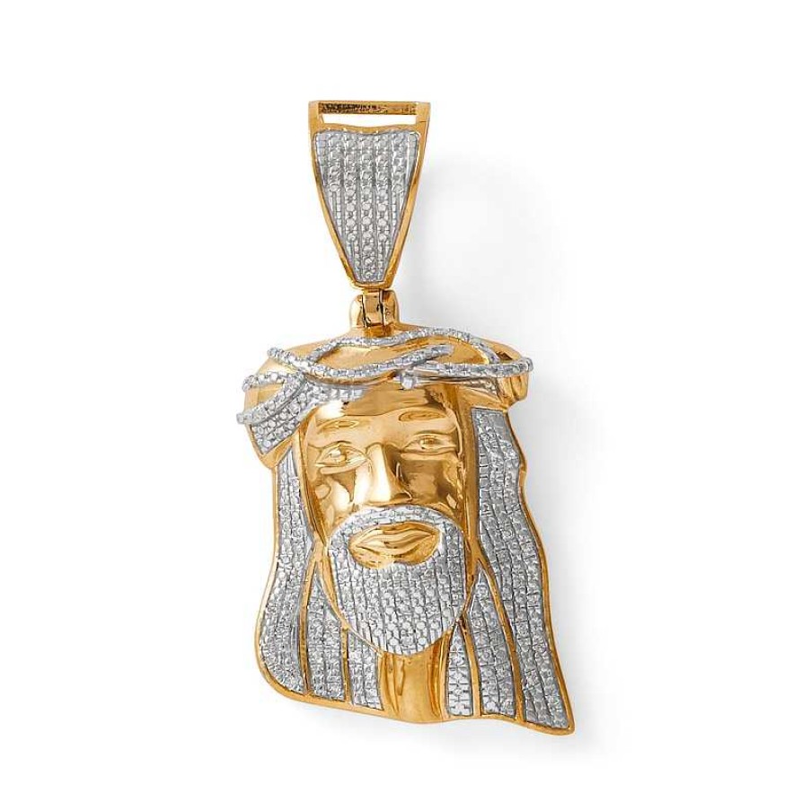 Banter 1/10 Ct. T.W. Diamond Jesus Head Necklace Charm In Sterling Silver With 14K Gold Plate Charms