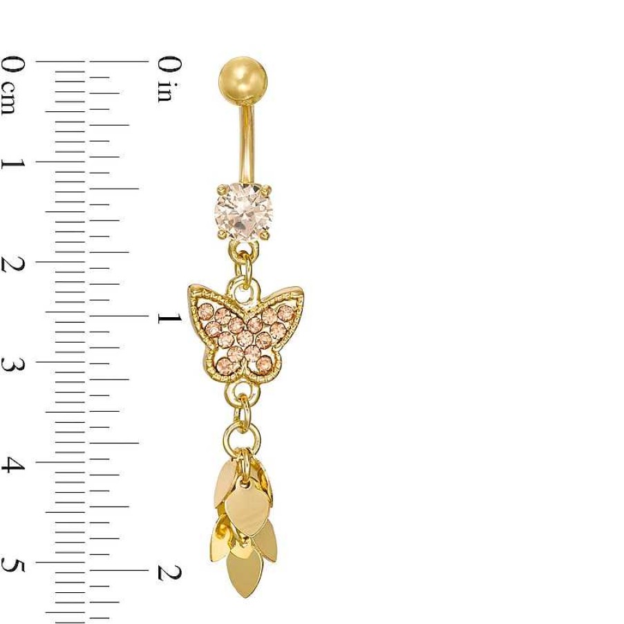 Banter Yellow Ion Plated Champagne Cz And Crystal Butterfly Belly Button Ring - 14G 3/8" Belly Button