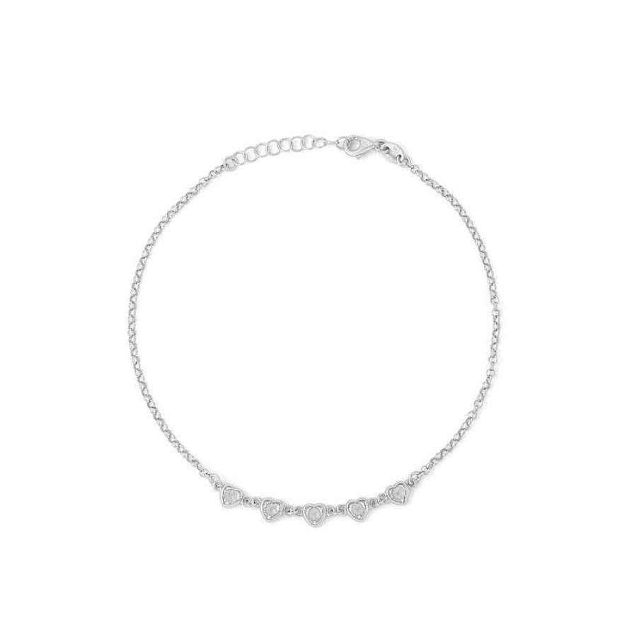 Banter Made In Italy 5Mm Heart-Shaped Cubic Zirconia Five Stone Anklet In Solid Sterling Silver - 10" Ankle