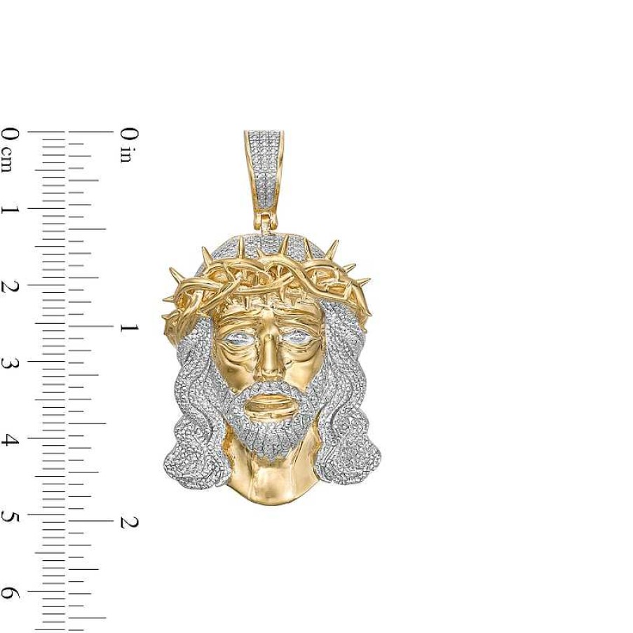 Banter 1/6 Ct. T.W. Diamond Thorn Crown Jesus Necklace Charm In Sterling Silver With 14K Gold Plate Charms