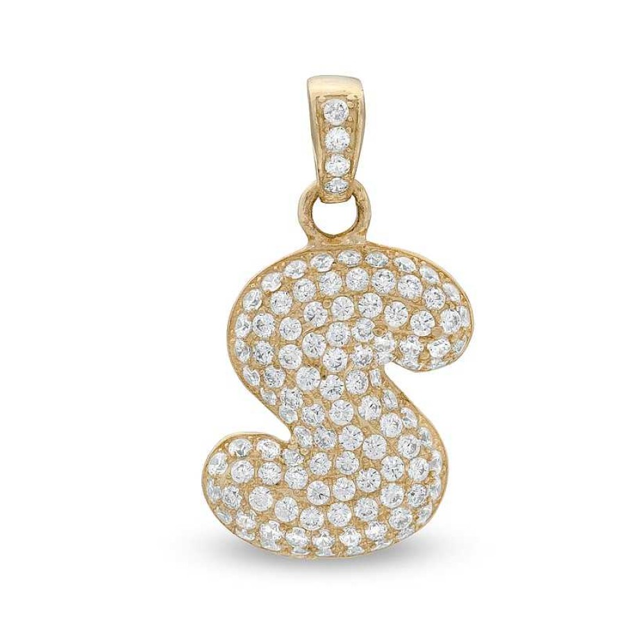 Banter Cubic Zirconia Puffed "S" Necklace Charm In 10K Semi-Solid Gold Charms