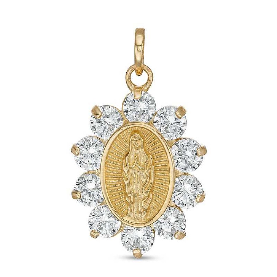 Banter 3.5Mm Cubic Zirconia Shadow Frame Our Lady Of Guadalupe Oval Necklace Charm In 10K Solid Gold Charms