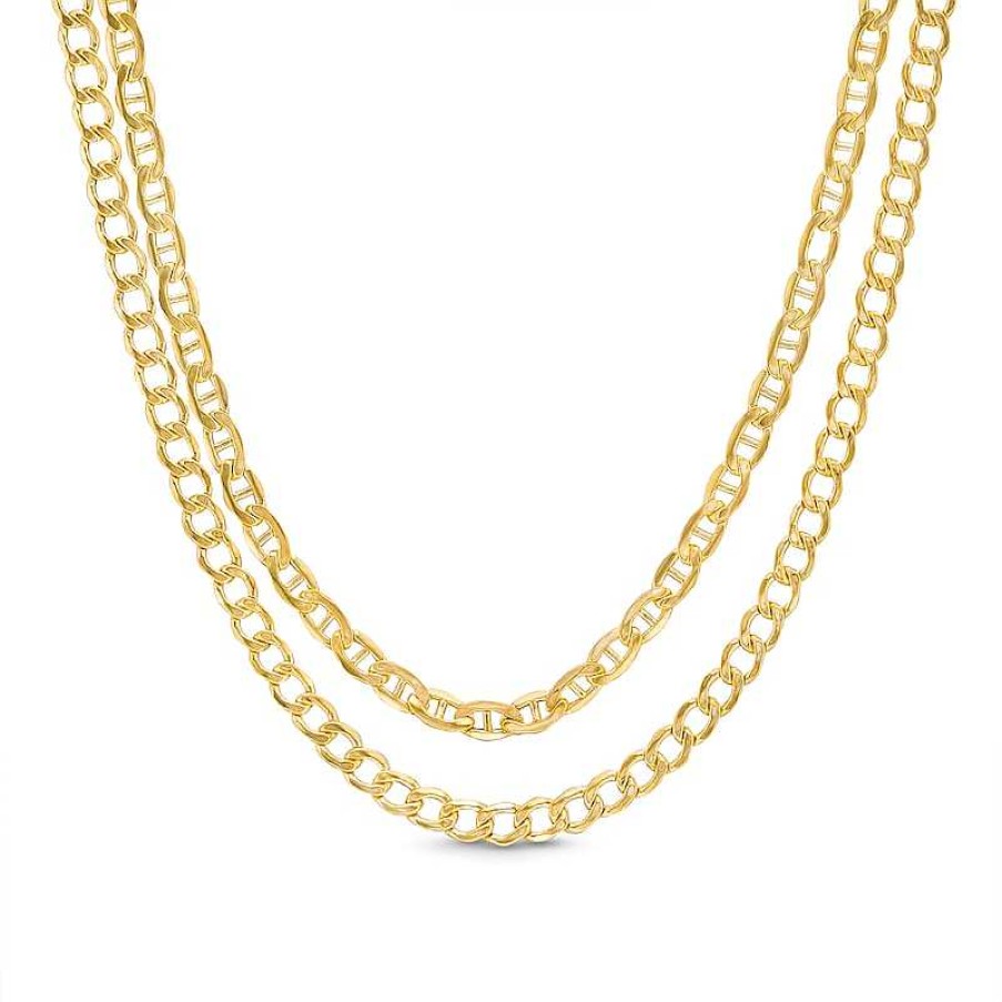 Banter Double Mariner And Bevelled Curb Chain Necklace In 10K Hollow Gold Bonded Sterling Silver - 17" Necklaces