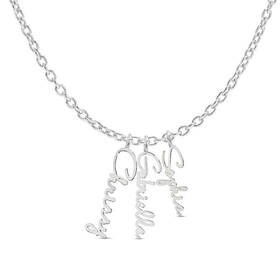 Banter Three Name Script Vertical Chain Personalized Necklace In Solid Sterling Silver (1 Line) - 18" Necklaces