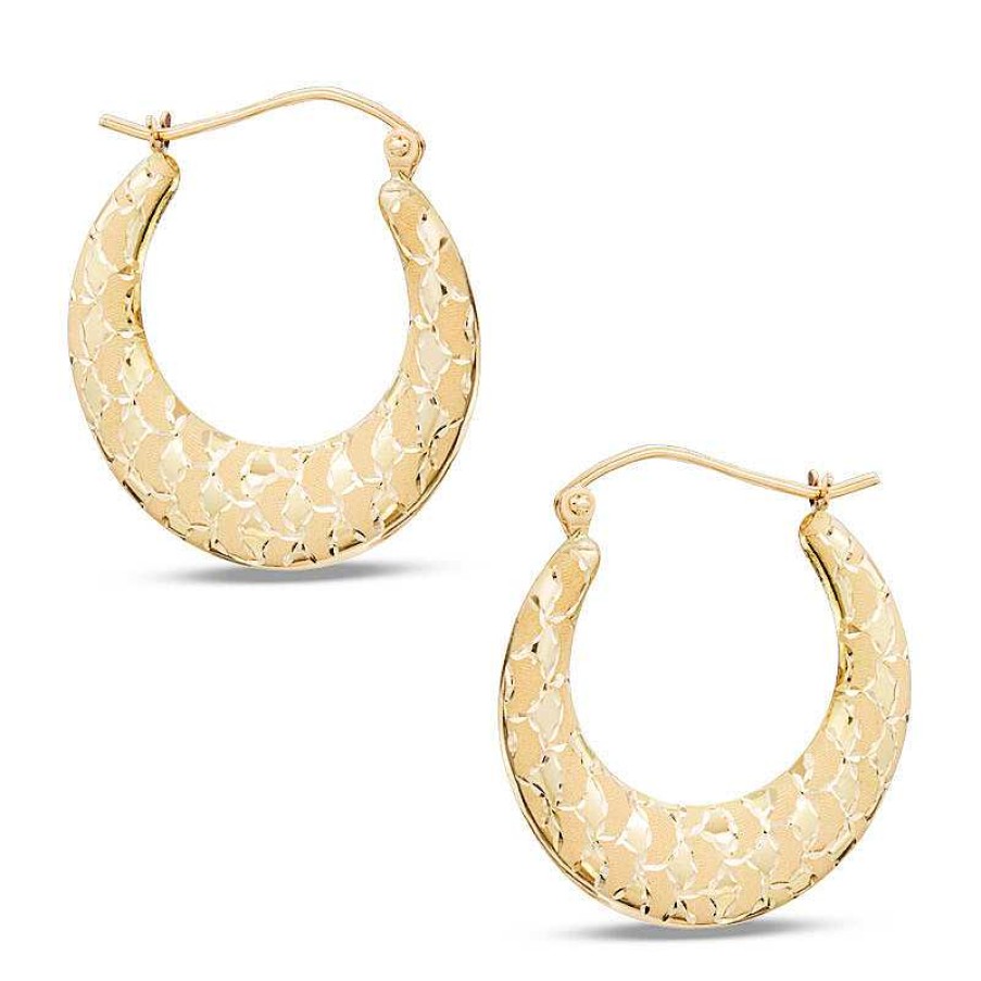 Banter Textured Hoop Earrings In 14K Stamp Hollow Gold Earrings