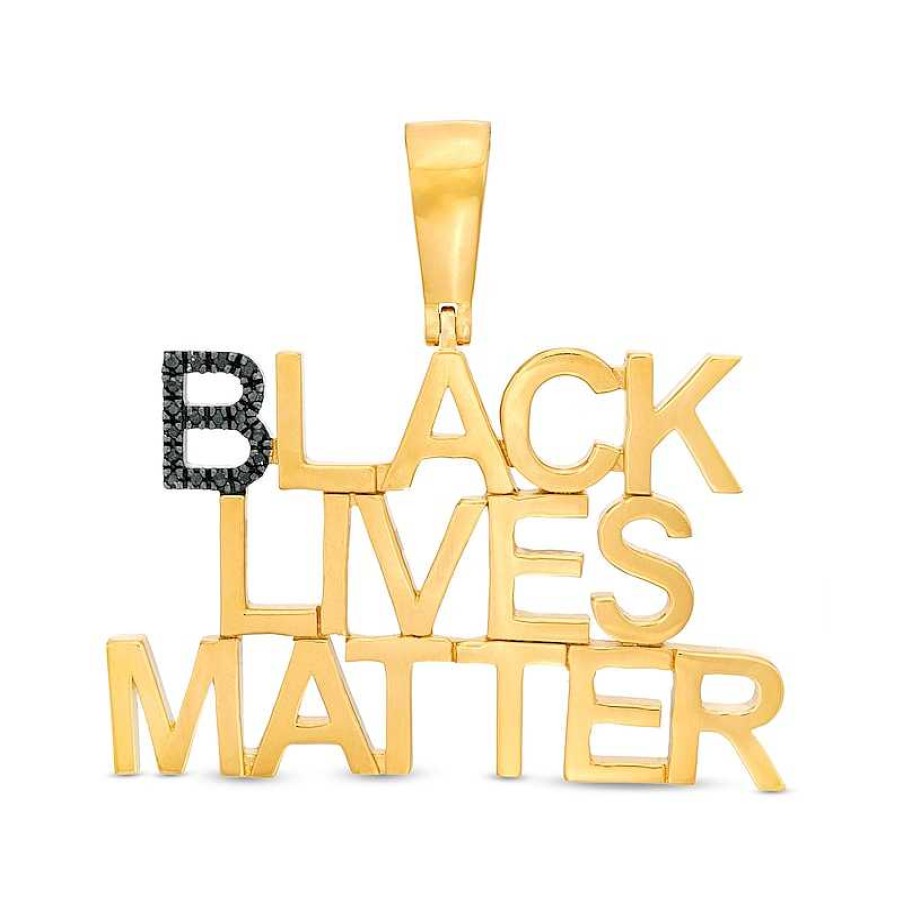 Banter 1/20 Ct. T.W. Black Diamond "Black Lives Matter" Necklace Charm In Sterling Silver With 14K Gold Plate Charms