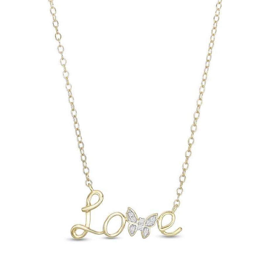 Banter Diamond-Accent Love Butterfly Necklace In Sterling Silver With 14K Gold Plate Necklaces