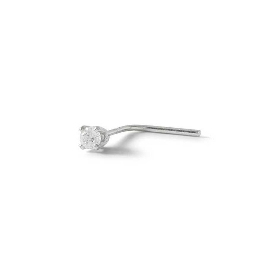 Banter 14K Semi-Solid White Gold Diamond Accent L-Shaped Nose Stud - 22G Nose