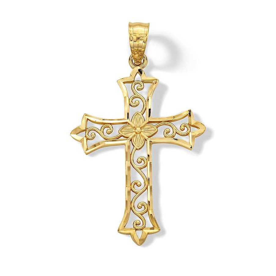 Banter 14K Solid Gold Diamond-Cut Swirl Cross Charm Charms