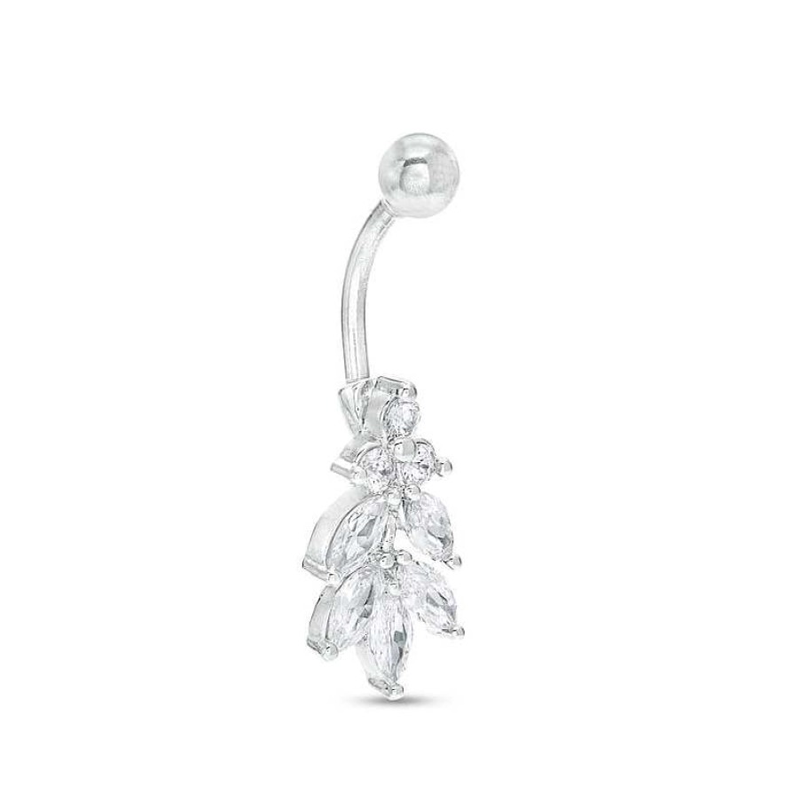 Banter Stainless Steel Cz Marquise And Round Dangle Belly Button Ring - 14G 3/8" Belly Button