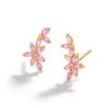 Banter 10K Solid Gold Cz Pink Flower Cluster Studs Earrings