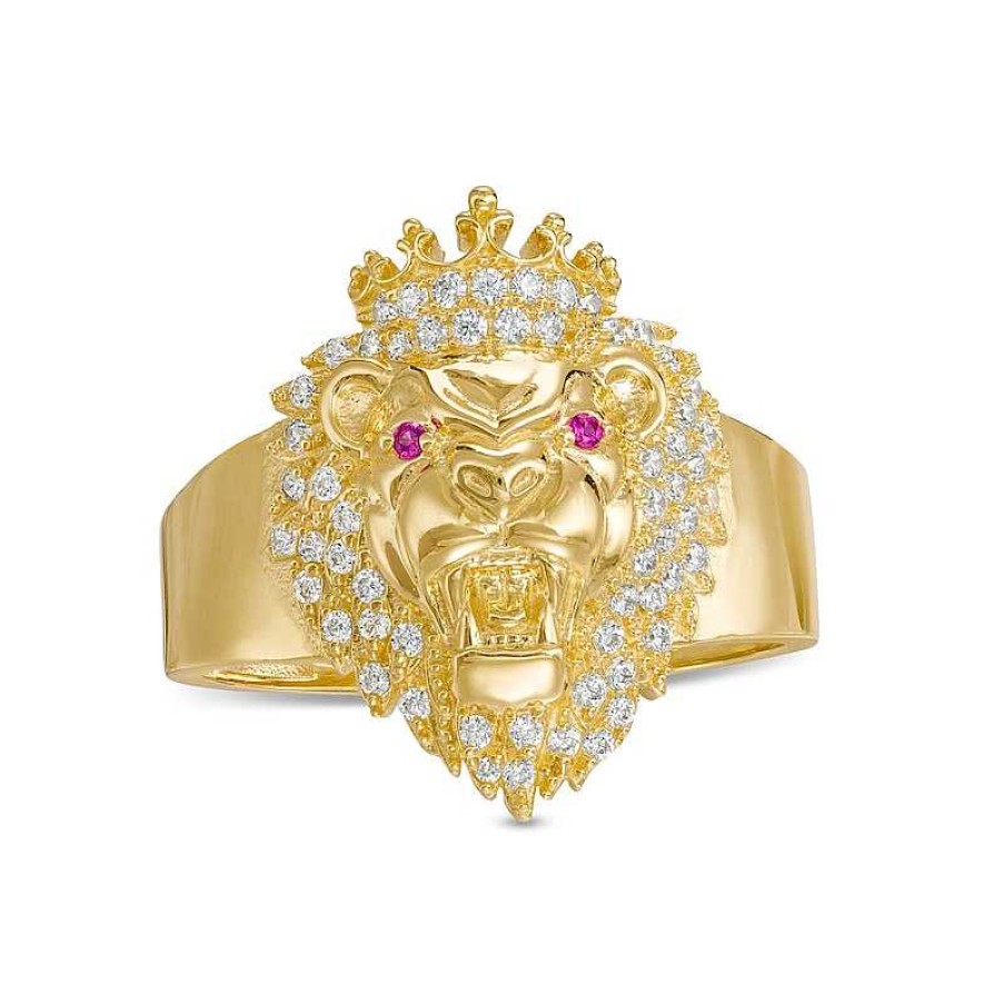 Banter Lab-Created Ruby And White Cubic Zirconia Lion Head With Crown Ring In 10K Gold - Size 10 Rings