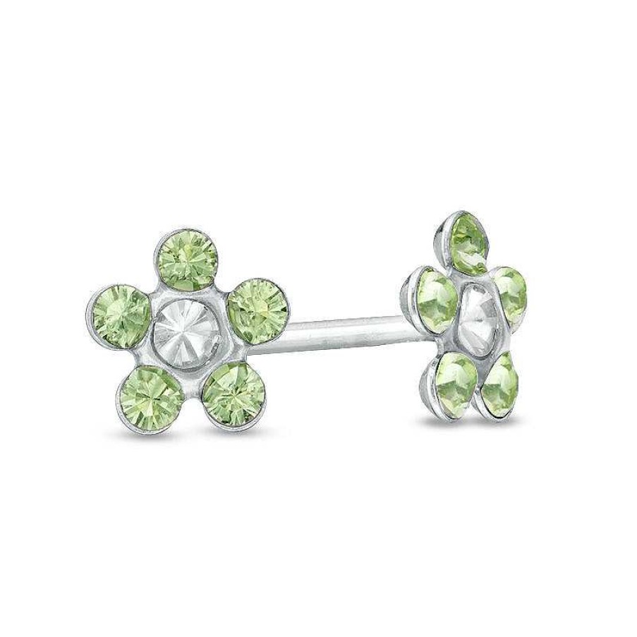 Banter Light Green Crystal Daisy Stud Piercing Earrings In 14K White Gold Earrings