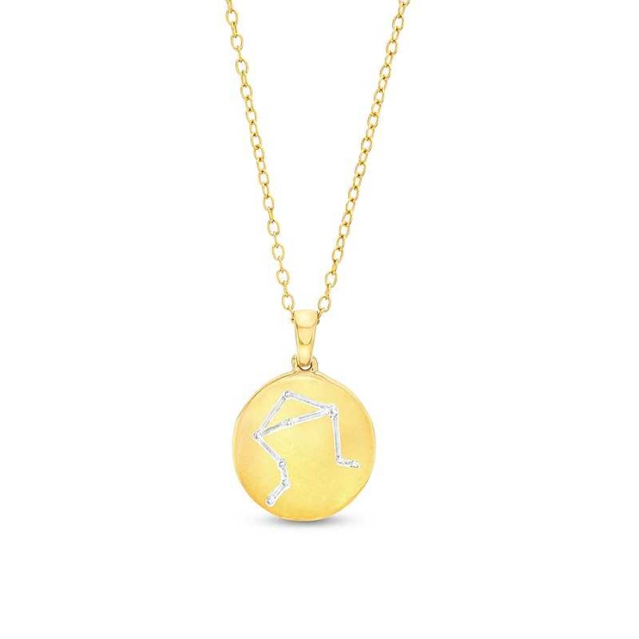 Banter Diamond Accent Libra Zodiac Disc Necklace In Sterling Silver With 14K Gold Plate - 18" Necklaces