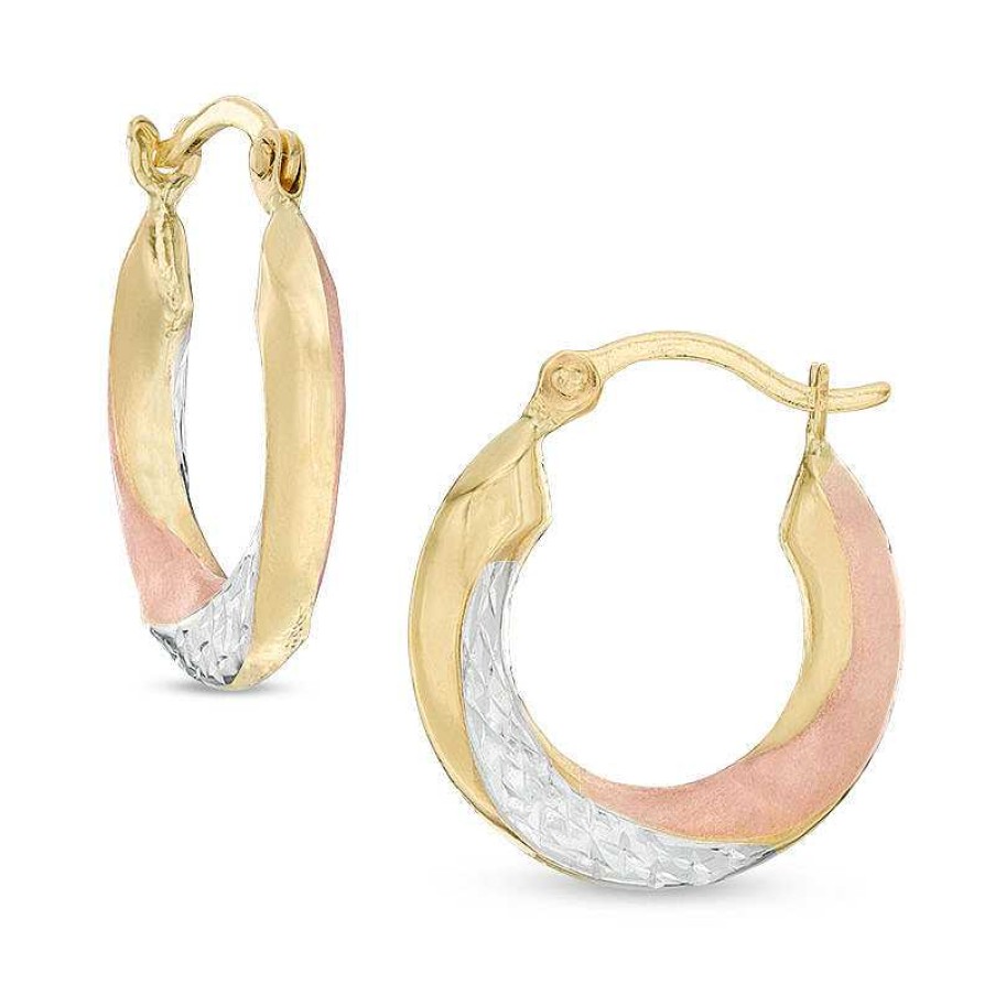 Banter Multi-Finish Hoop Earrings In 10K Stamp Hollow Tri-Tone Gold Earrings