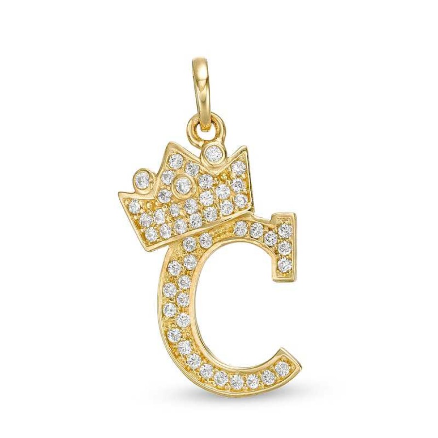 Banter Cubic Zirconia "C" Initial With Crown Necklace Charm In 10K Solid Gold Charms