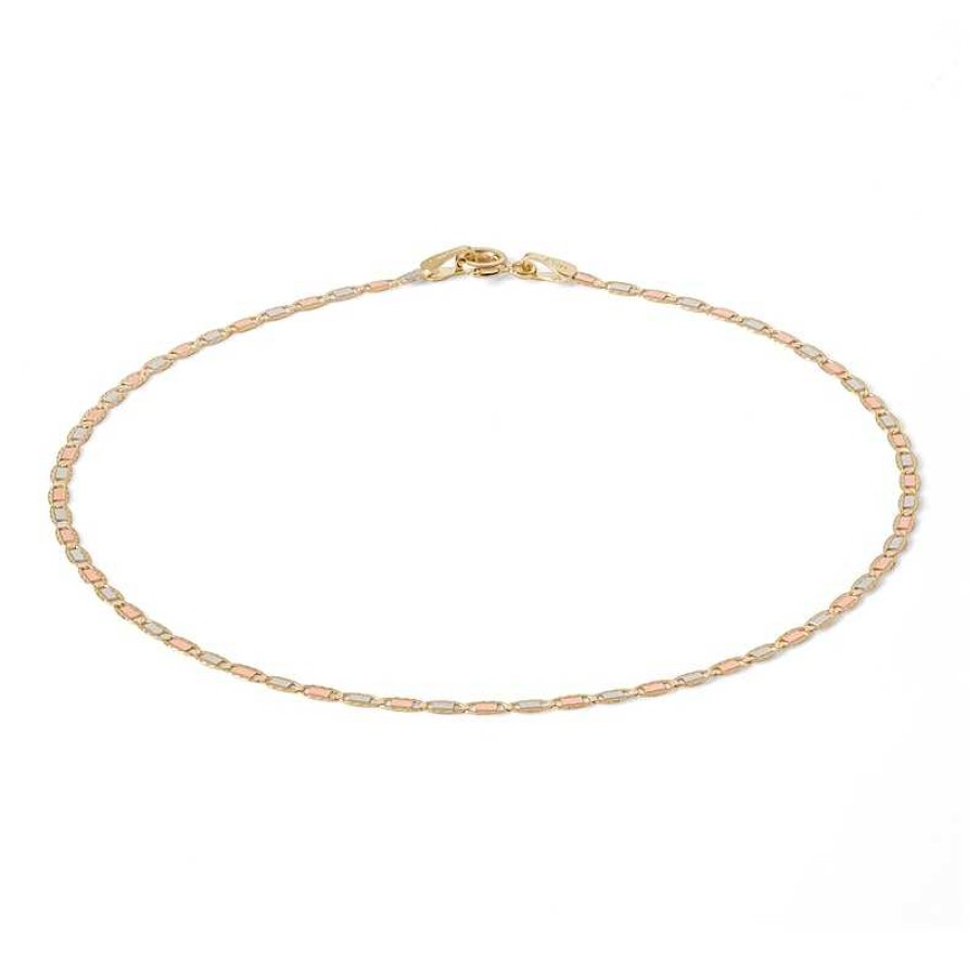 Banter Made In Italy 040 Gauge Diamond-Cut Valentino Chain Anklet In 10K Tri-Tone Gold - 10" Ankle