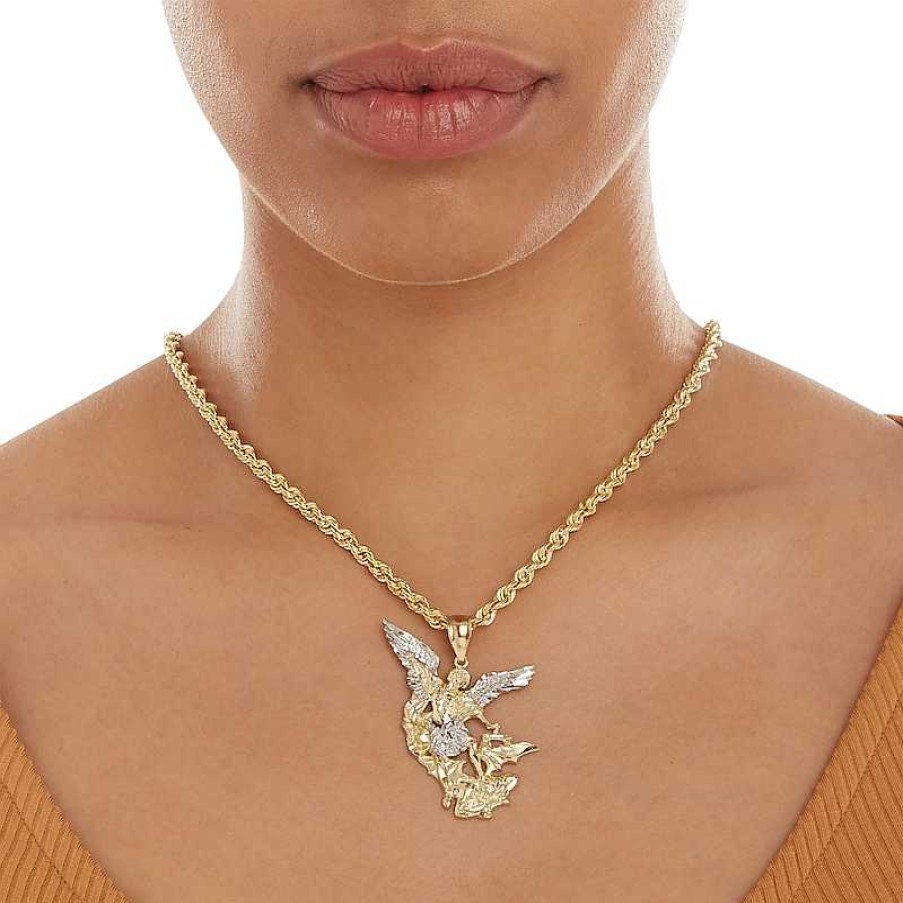 Banter Diamond-Cut Saint Michael Necklace Charm In 10K Solid Two-Tone Gold Charms