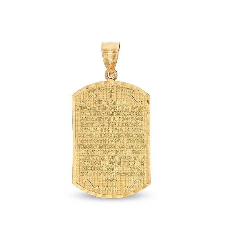 Banter 27 X 16Mm Embossed Lord'S Prayer Multi-Finish Dog Tag Necklace Charm In 10K Gold Casting Solid Charms