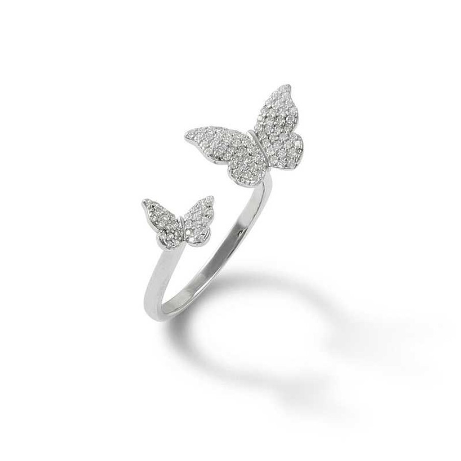 Banter Cubic Zirconia Double Butterfly Wrap Ring In Sterling Silver Rings