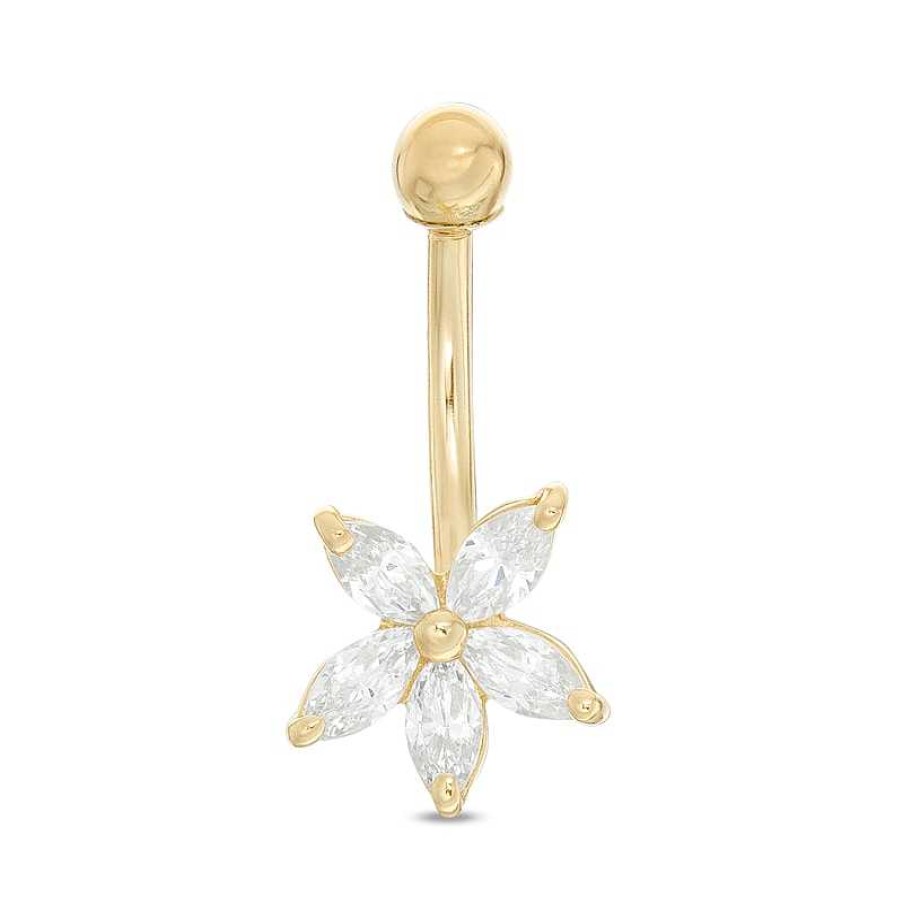 Banter 014 Gauge Marquise Cubic Zirconia Flower Belly Button Ring In 14K Gold Belly Button