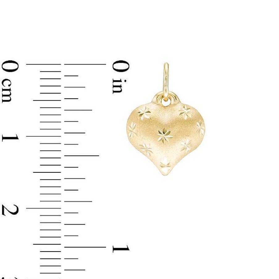 Banter Diamond-Cut Puffed Heart Necklace Charm In 10K Stamp Hollow Gold Charms