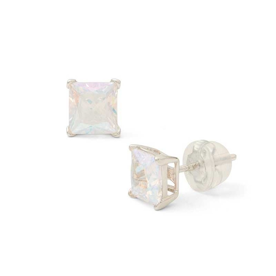 Banter 6Mm Princess-Cut Iridescent Cubic Zirconia Solitaire Stud Earrings In Solid Sterling Silver Earrings