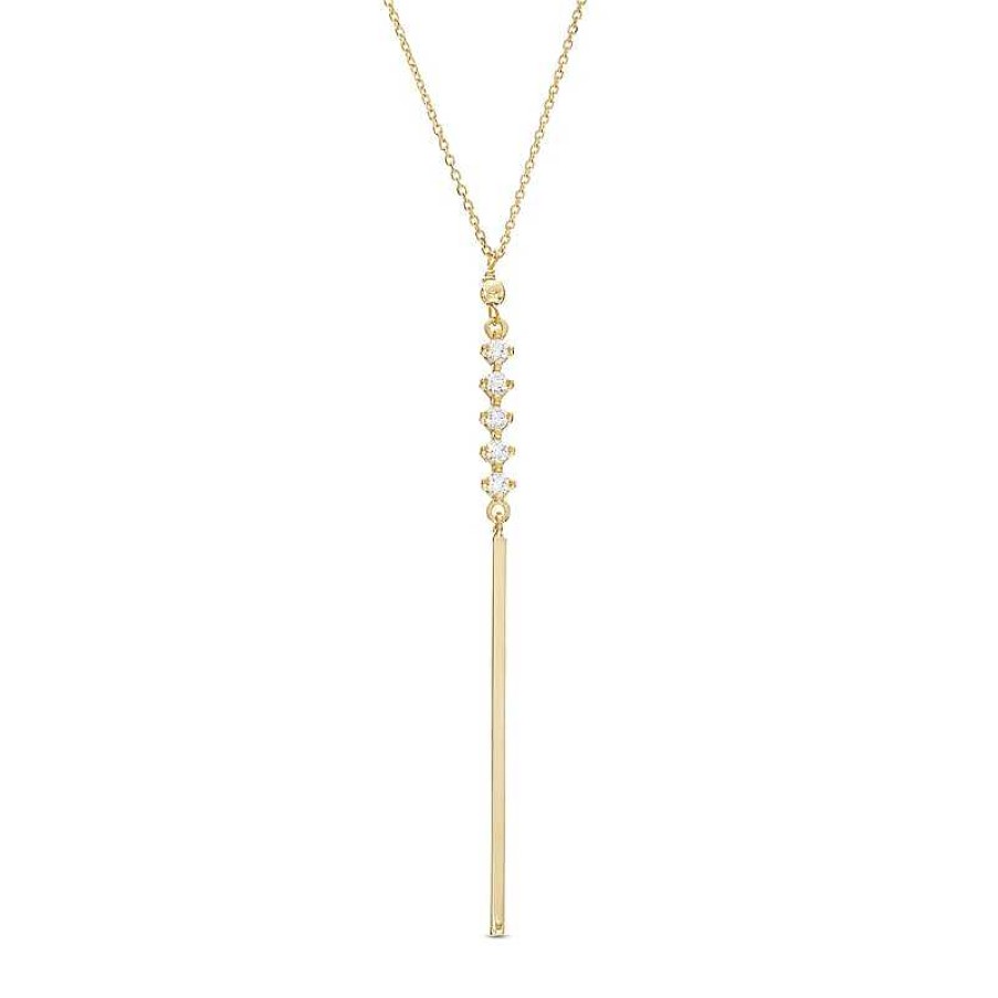 Banter Cubic Zirconia Vertical Bar Drop Y-Necklace In 10K Solid Rolo And Sheet Gold - 16.5" Necklaces