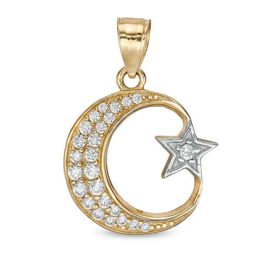 Banter Cubic Zirconia Crescent Moon And Star Necklace Charm In 10K Solid Gold Charms