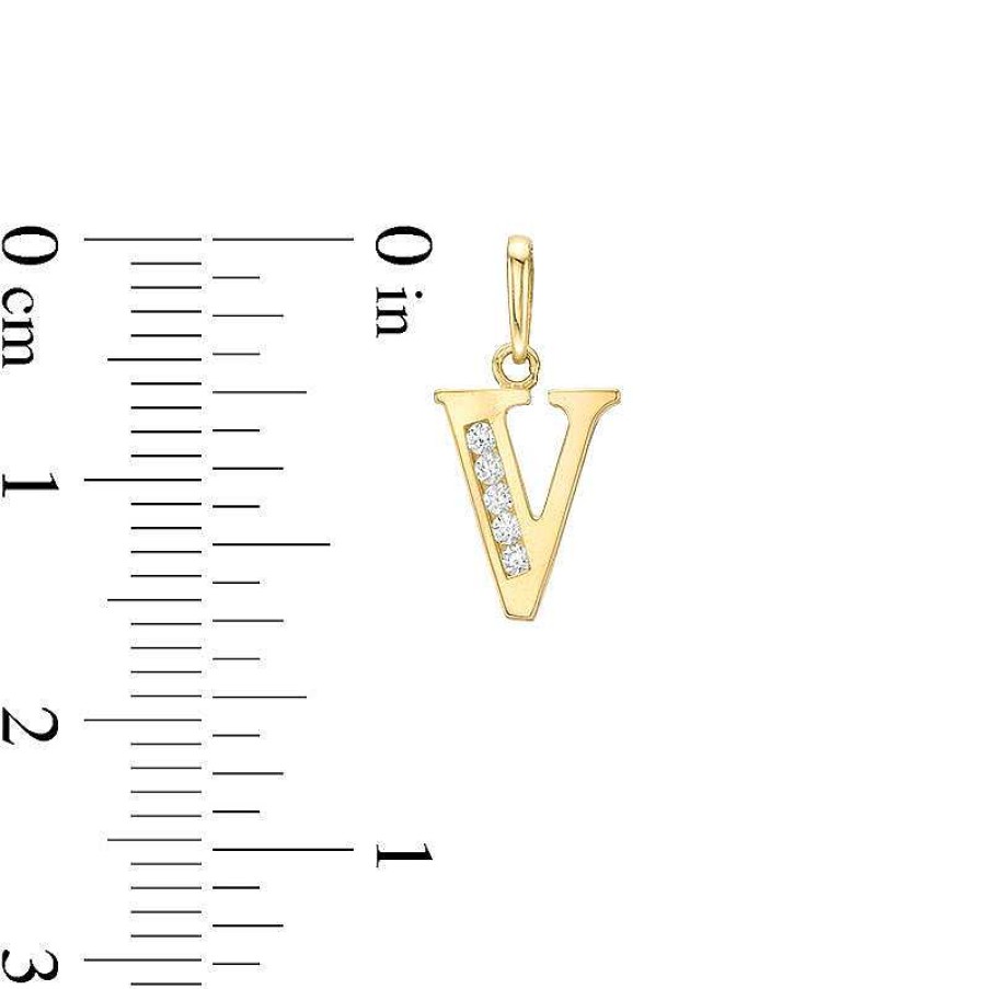 Banter Cubic Zirconia "V" Initial Charm Pendant In 10K Solid Gold Charms