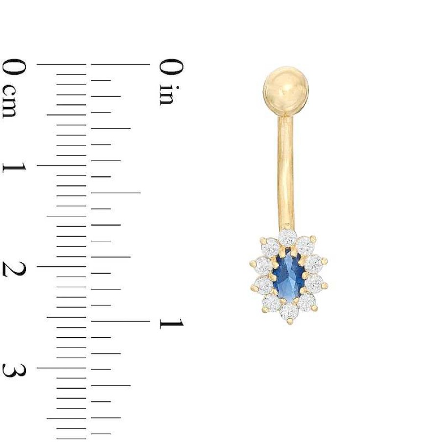 Banter 014 Gauge Oval Blue And Round White Cubic Zirconia Starburst Frame Belly Button Ring In 10K Gold Belly Button