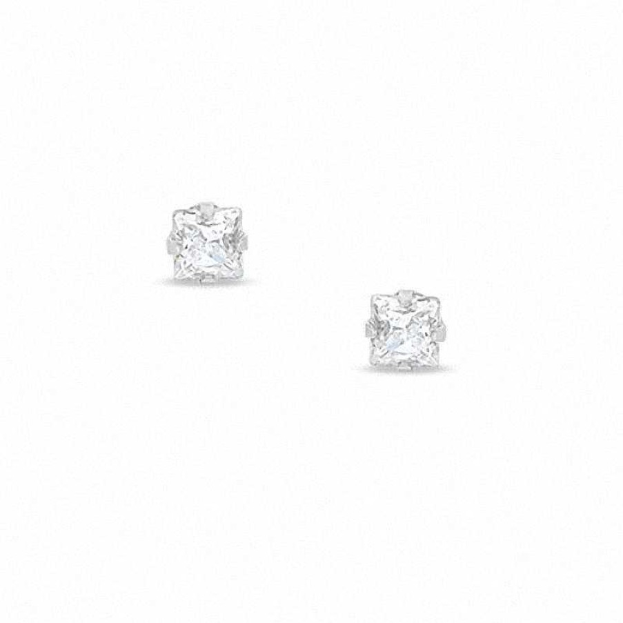 Banter 3Mm Princess-Cut Cubic Zirconia Solitaire Stud Piercing Earrings In 14K Solid White Gold Earrings