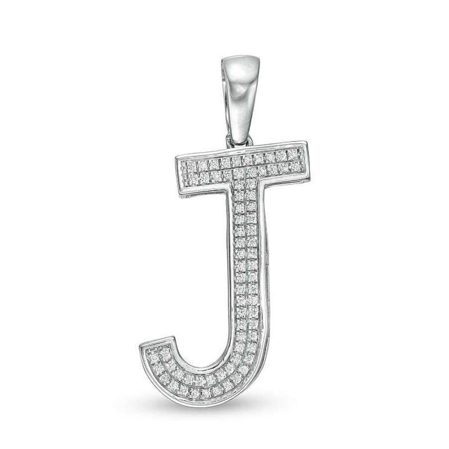 Banter Cubic Zirconia Pav "J" Block Initial Necklace Charm In Solid Sterling Silver Charms