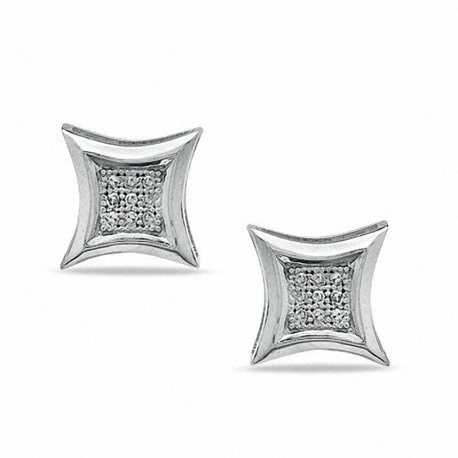 Banter Diamond Accent Curved Square Stud Earrings In Sterling Silver Earrings