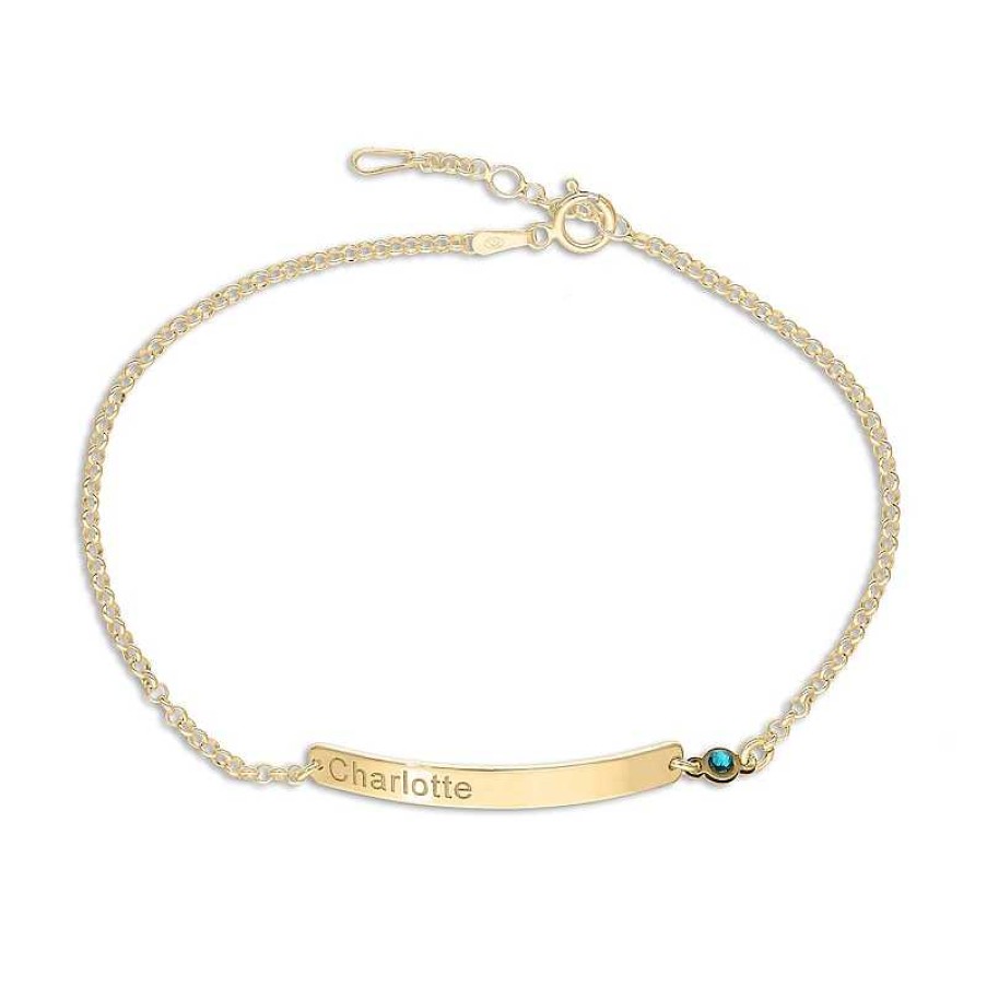 Banter Birthstone Engravable Name Id Bracelet In Sterling Silver With 14K Gold Plate - 7.5 In. Bracelets