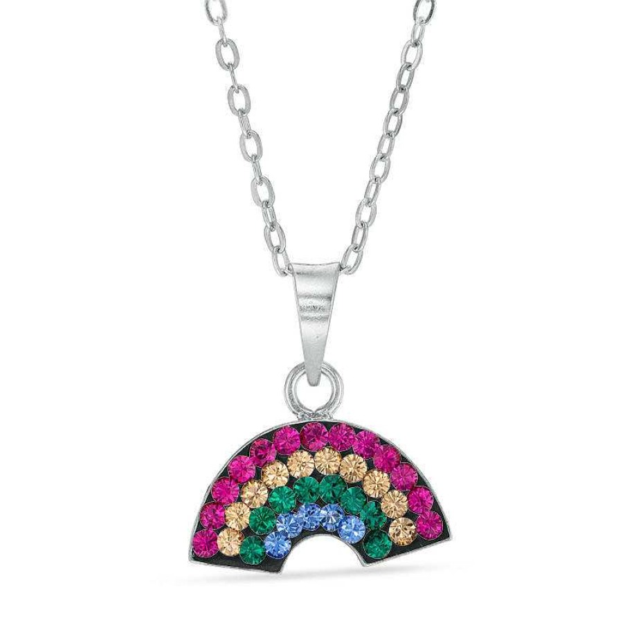 Banter Child'S Multi-Color Crystal Rainbow Pendant In Solid Sterling Silver - 15" Necklaces