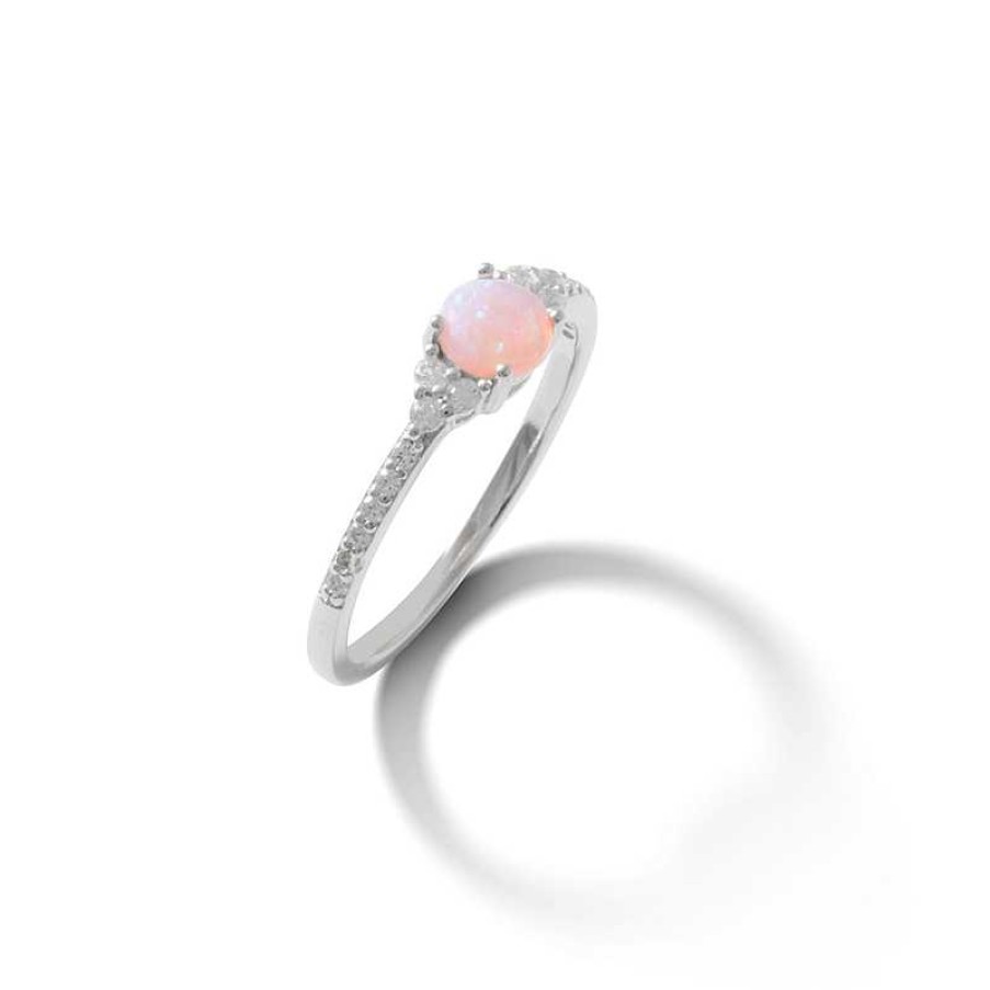 Banter 5Mm Simulated Pink Opal And Cubic Zirconia Tri-Sides Ring In Sterling Silver - Size 7 Rings