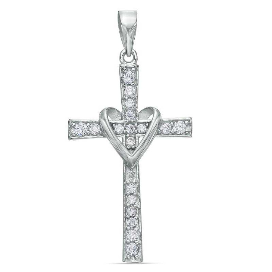 Banter Cubic Zirconia Heart Wrapped Cross Charm In Sterling Silver Charms