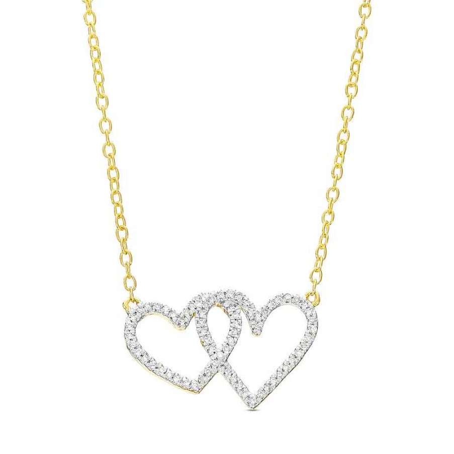 Banter 1/10 Ct. T.W. Diamond Double Heart Necklace In Sterling Silver With 14K Gold Plate - 18" Necklaces