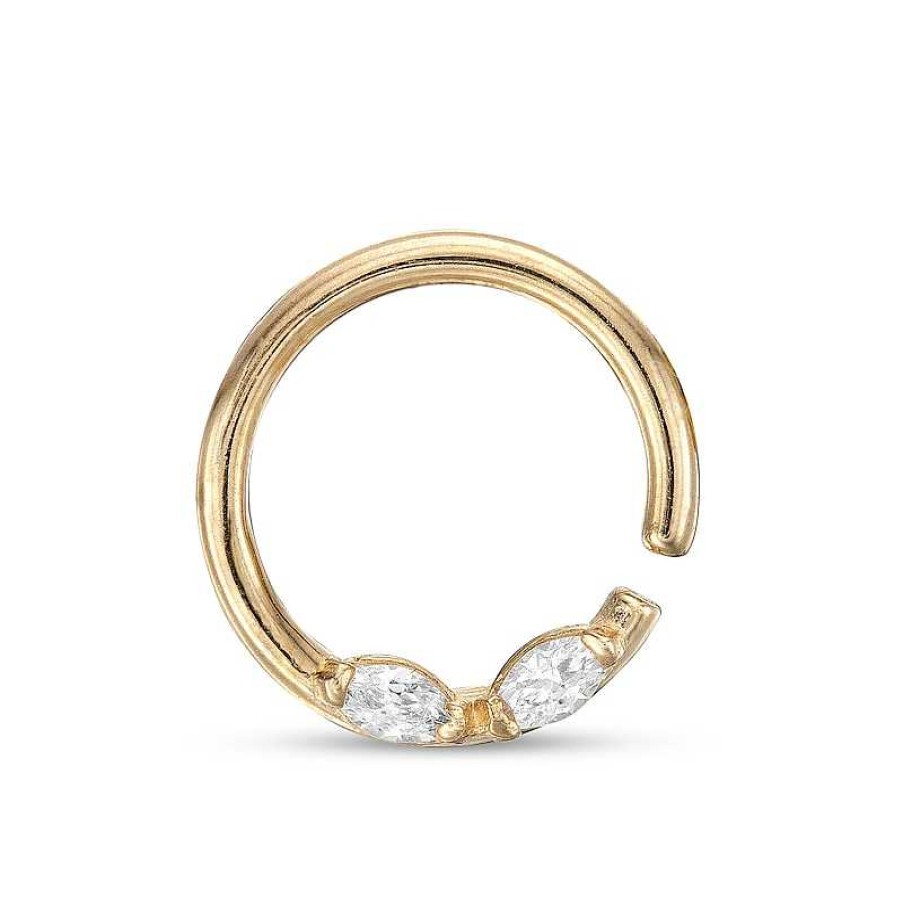 Banter 018 Gauge Marquise Cubic Zirconia 8Mm Two Stone Nose Ring In 10K Solid Gold - 5/16" Nose