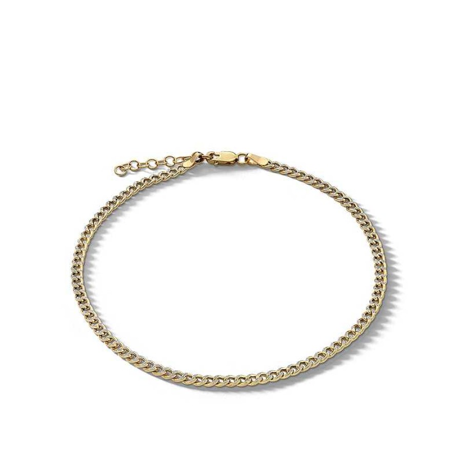 Banter 10K Hollow Gold Diamond-Cut Curb Chain Anklet Made In Italy - 9" Bracelets