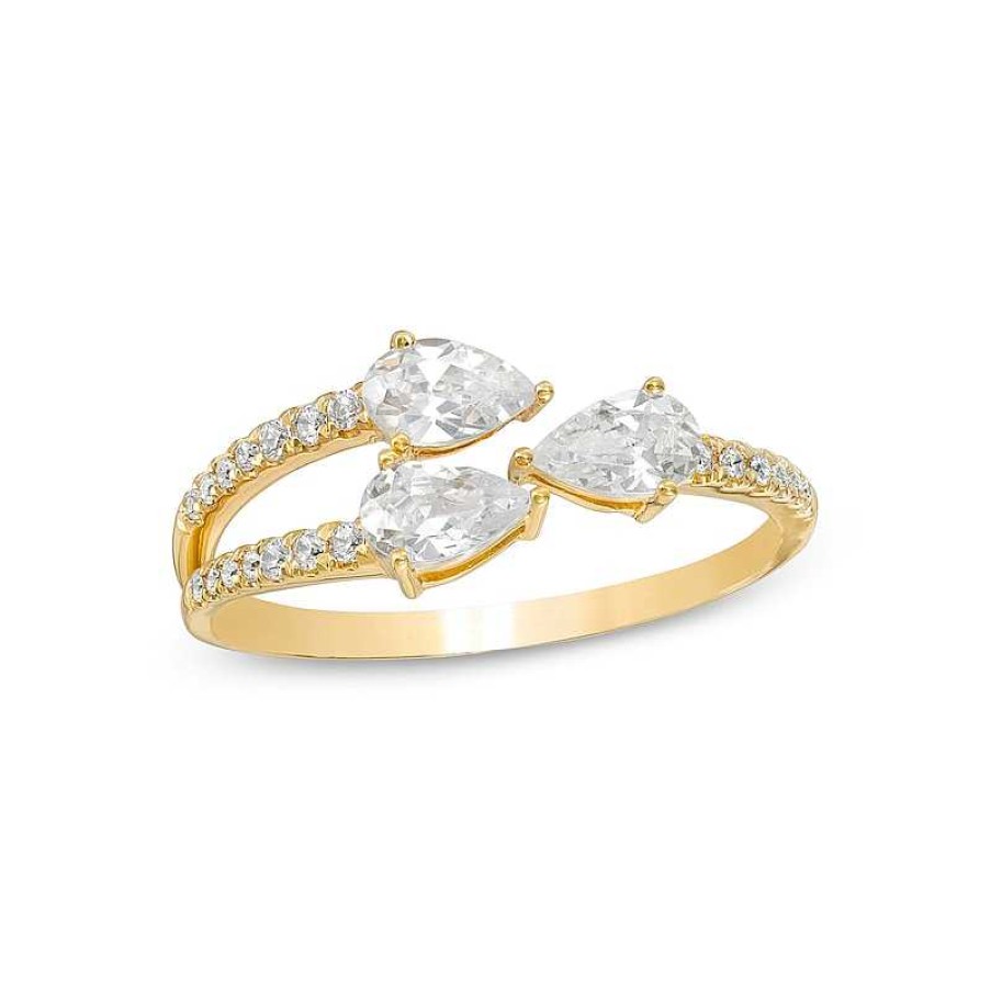 Banter Sideways Pear-Shaped Cubic Zirconia Three Stone Split Shank Wrap Ring In 10K Gold - Size 7 Rings