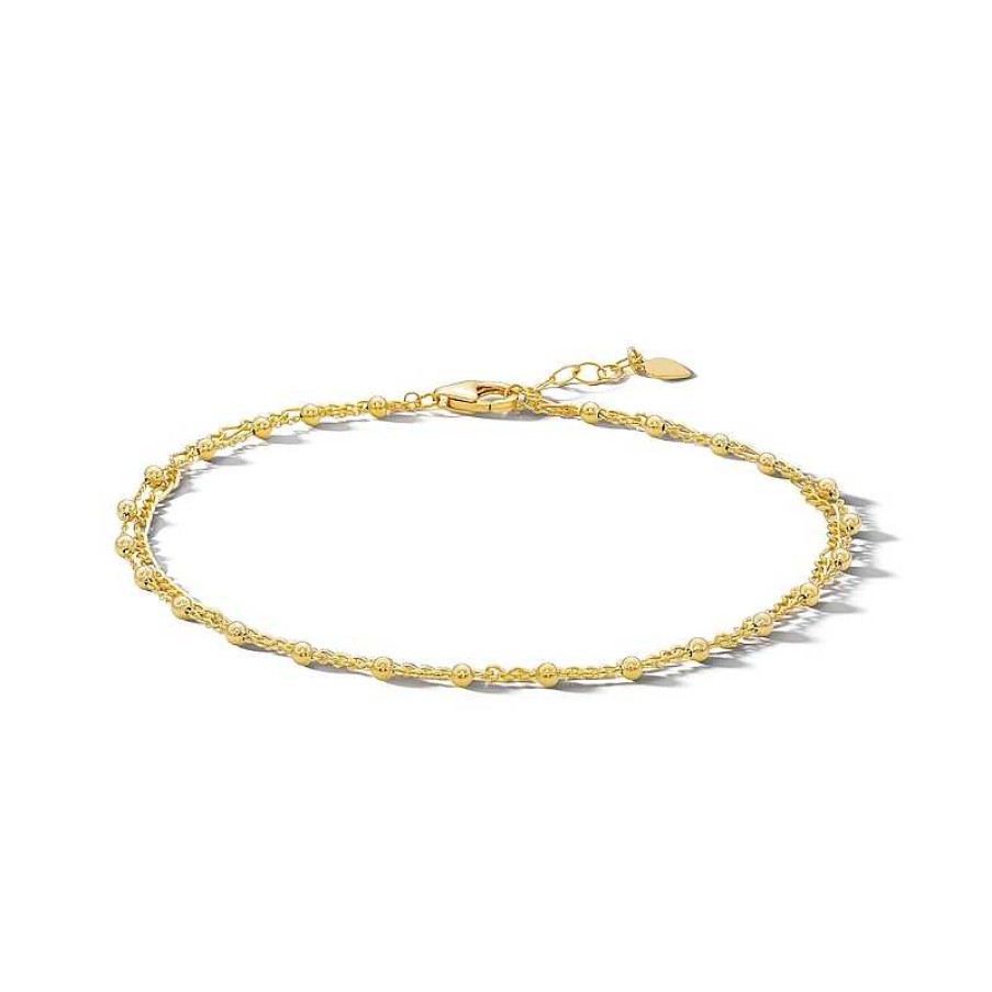 Banter 10K Gold Bonded Figaro And Bead Double Chain Anklet - 10" Bracelets