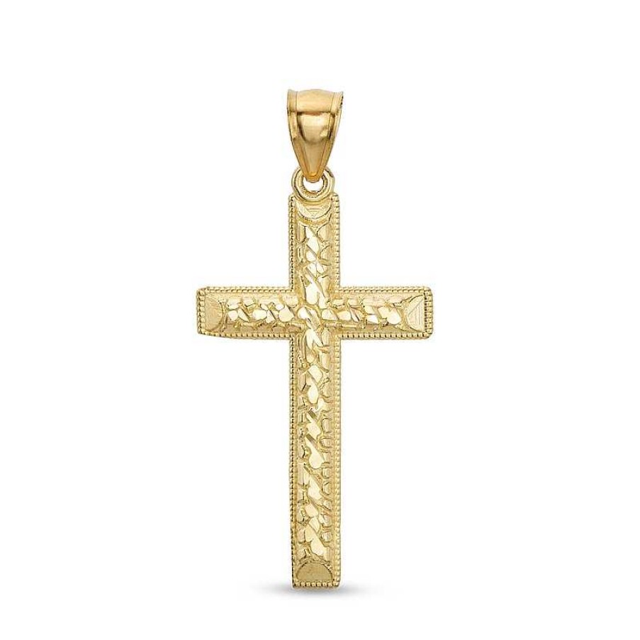 Banter Multi-Finish Nugget Cross Necklace Charm In 10K Solid Gold Charms