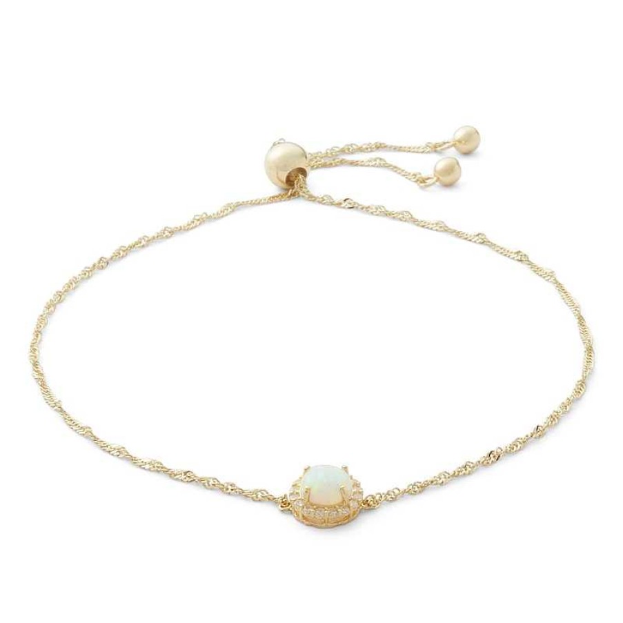 Banter 5Mm Simulated Opal And Cubic Zirconia Frame Bolo Bracelet In 10K Gold - 9.25" Bracelets