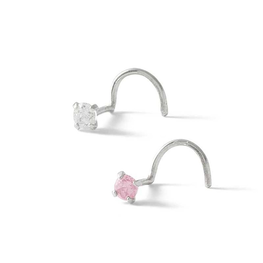 Banter 14K Semi-Solid White Gold Cz Screw Nose Stud Set - 22G Nose