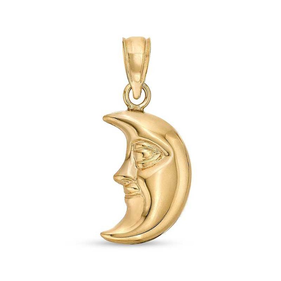 Banter 17 X 9Mm Puff Man In The Crescent Moon Necklace Charm In 10K Stamp Hollow Gold Charms